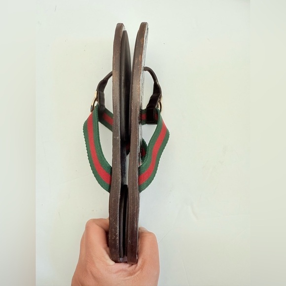 Gucci Black Leather Lifford interlocking GG web Thong Fabric flat sandals EU 40 - Picture 6 of 10